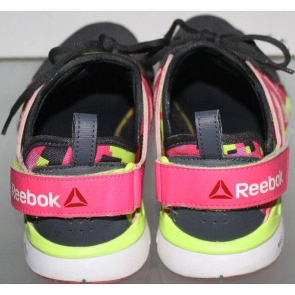 Women's Reebok Sneakers Multi-Color Sz 7 Adjustable Heel Pink Blk Yellow M48000 - Picture 4 of 7